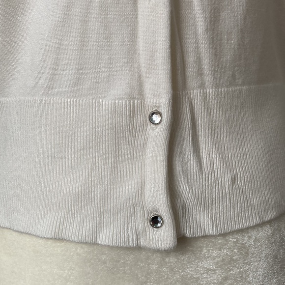 Express Design Studio White 3/4 Sleeve Button Down Sweater - Picture 4 of 10